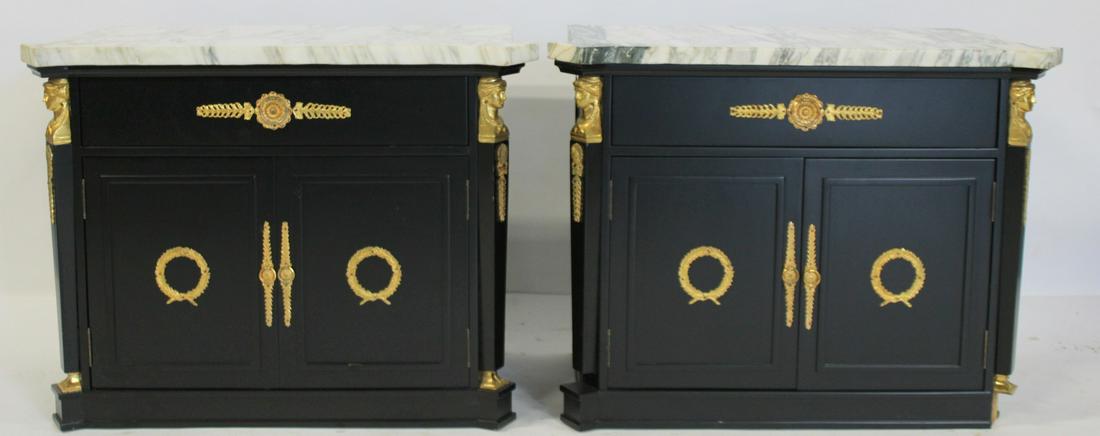 Pr Of Vintage Ebonised, Bronze Mounted Marbletop (1 of 10)