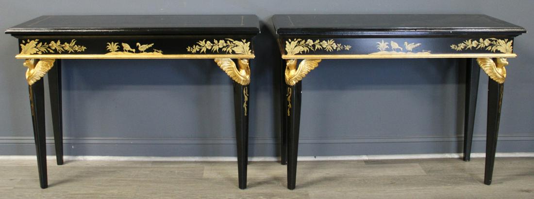 A  Vintage Pr Of Ebonised And Gilt Decorated (1 of 10)