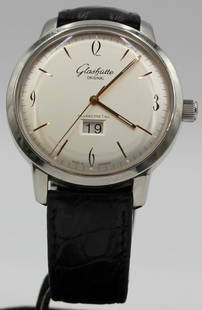 JEWELRY Men's Glashutte Original Sixties Panorama: Date Stainless Watch. Men's Glashutte Original Sixties Panorama Date stainless automatic watch. This watch features a 42mm round stainless watch case, silver tone dial, applied date window located abo