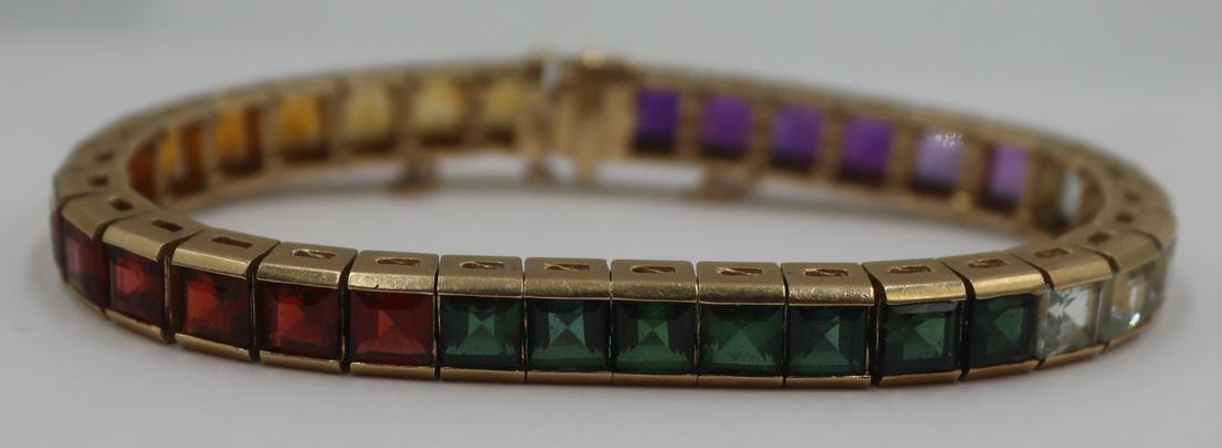 JEWELRY. 14kt Gold and Colored Gem Bracelet. (1 of 6)