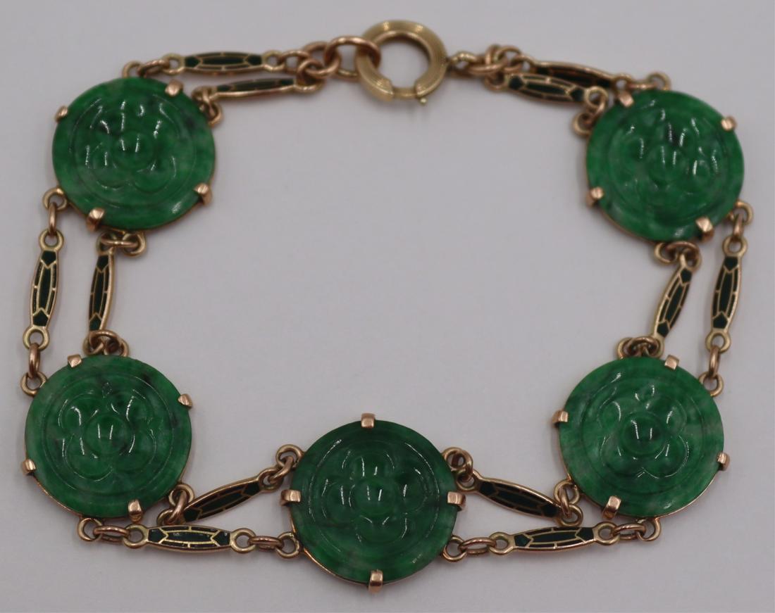 JEWELRY. Art Deco 14kt Gold, Enamel and Jade (1 of 9)