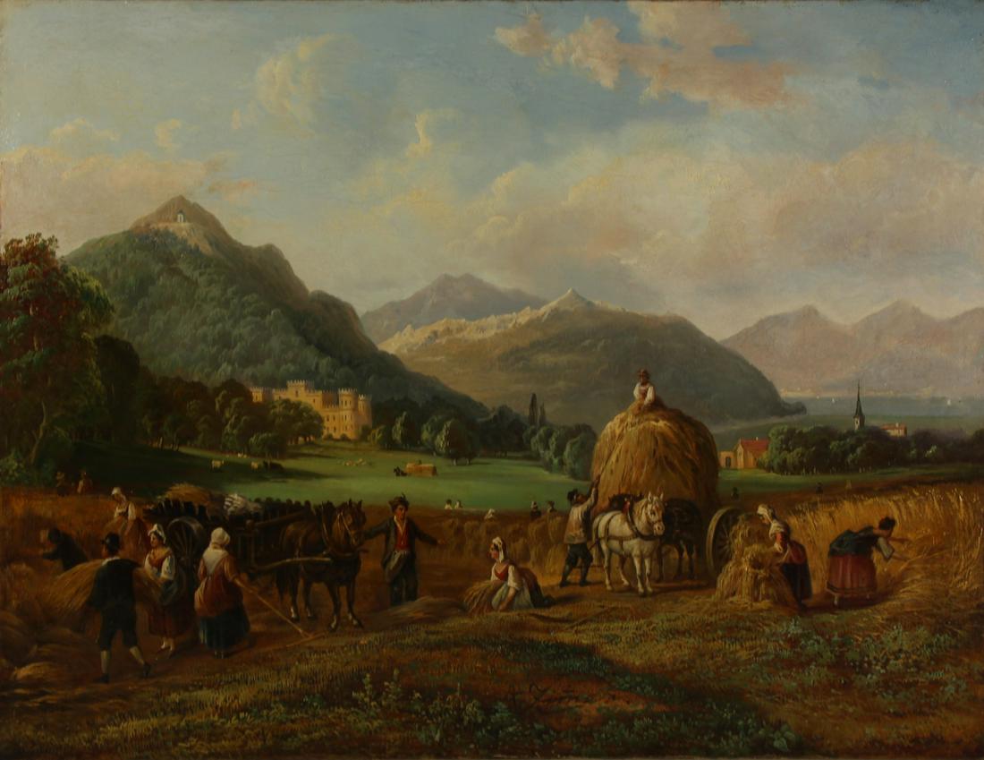 ANTONIN ZIMMER (CZECH, 1819-1869).: Oil on canvas. Harvest. Signed lower center. Ex. Dorotheum. From a Hoboken, NJ collection. - Dimensions: 21.75" high x 28" wide