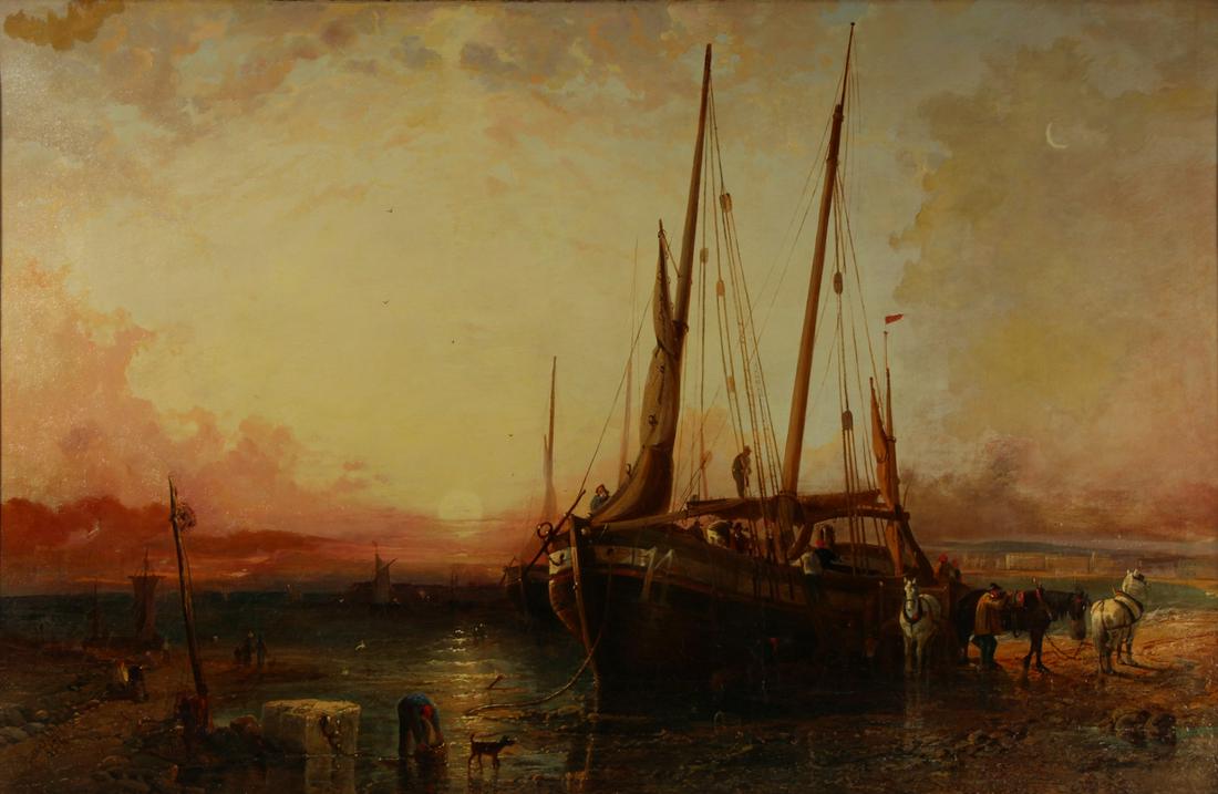 JAMES WEBB (BRITISH, 1825-1895).: Oil on canvas. Ship. 1854. Signed and dated lower left. From a Schenectady, NY collection. - Dimensions: 24" high x 36" wide