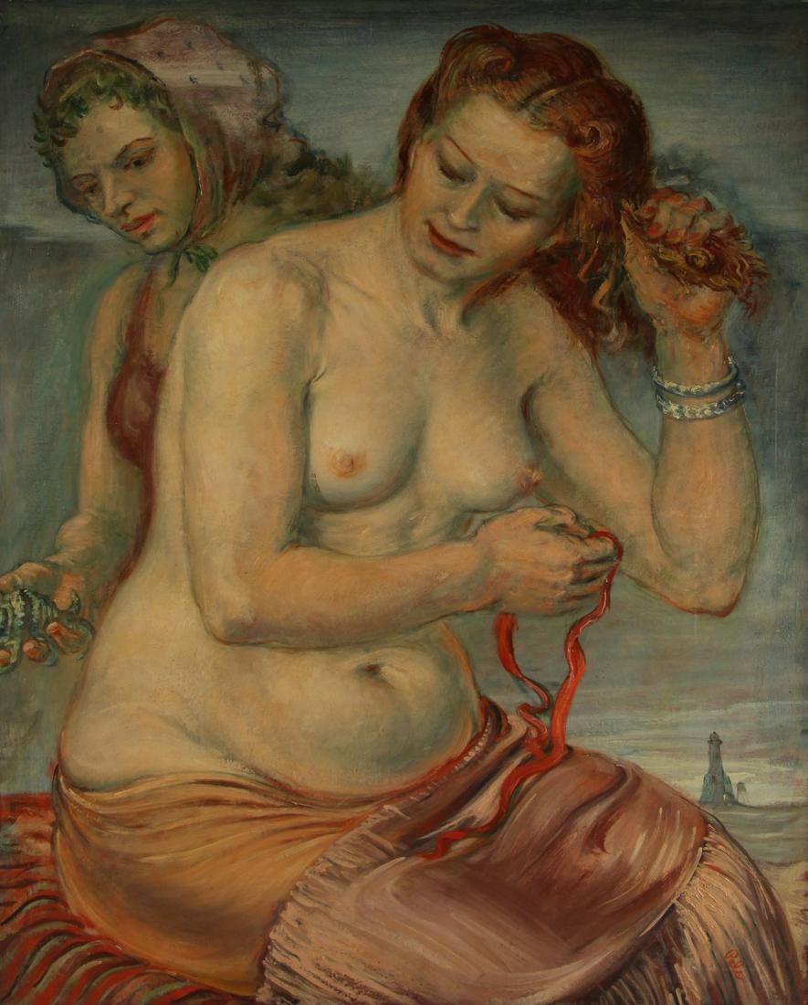 ALBERT PELS (AMERICAN, 1910-1998).: Oil on canvas. "At the Seashore". Signed lower left. The Butler Art Institute 1947 New Year Show label affixed verso. Painting in the United States 1945 label verso. From a New York collecti