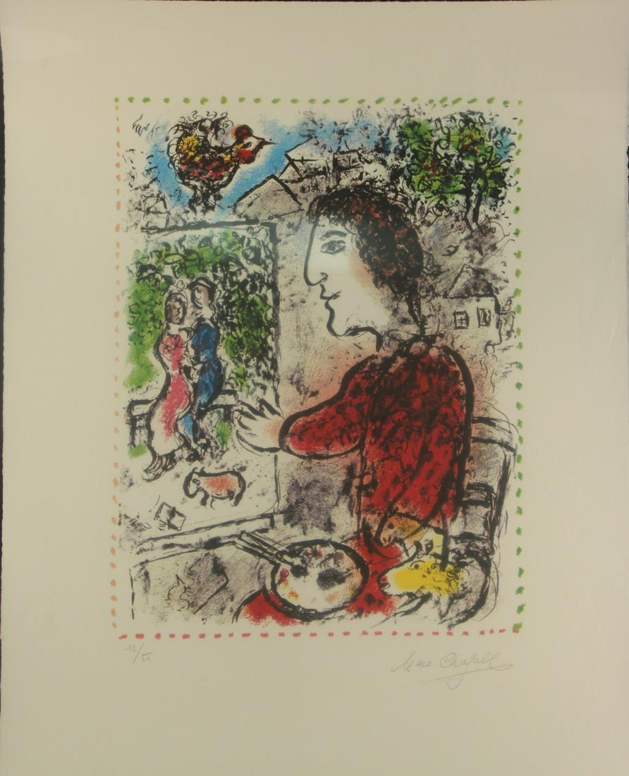 MARC CHAGALL (RUSSIAN-FRENCH, 1887-1985).: Lithograph. "The Painter in a Red Jacket". 1974. Signed lower right. No. 12 from an edition of 50. From a New York collection. - Dimensions: 25.5" high x 18.5" wide