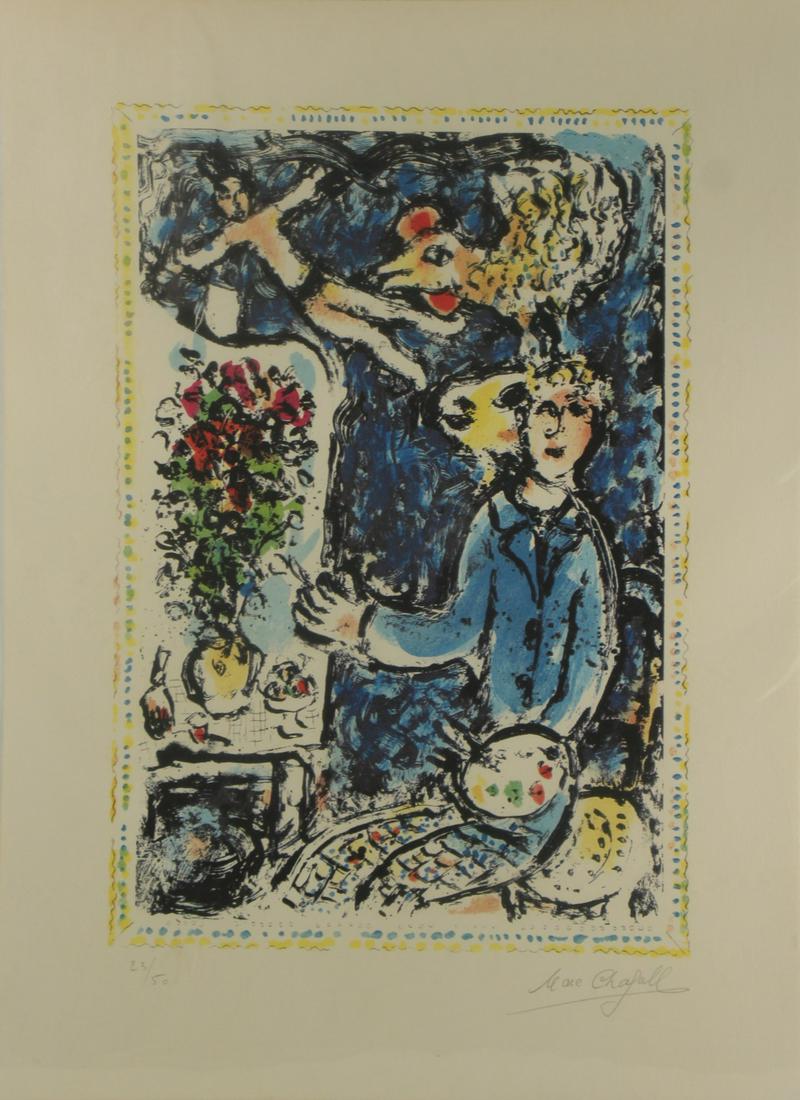 MARC CHAGALL (RUSSIAN-FRENCH, 1887-1985).: Lithograph. "L'Atelier Bleu". 1983. Signed lower right. No. 27 from an edition of 50. From a New York collection. - Dimensions: 25.5" high x 18.5" wide