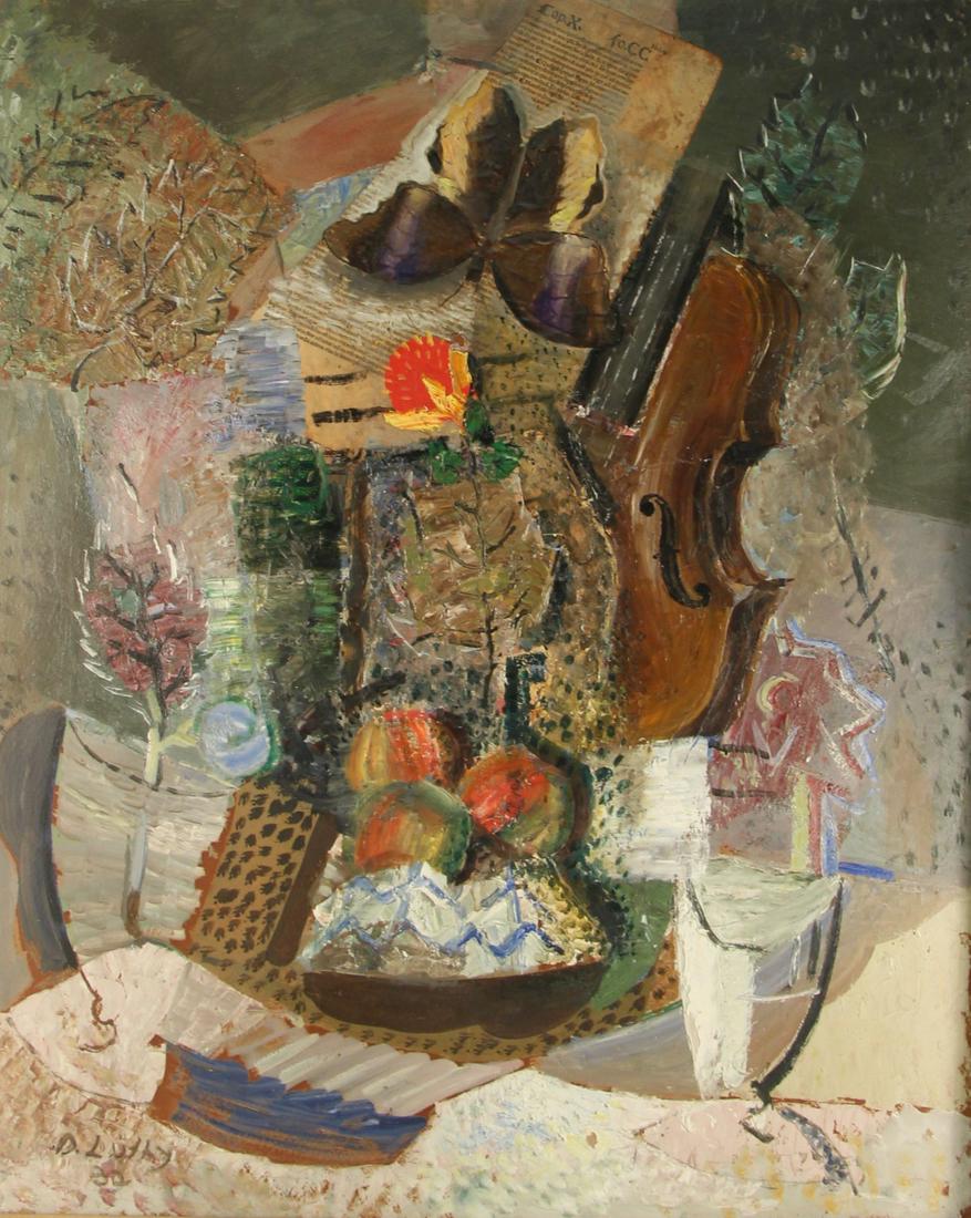 OSCAR WILHELM (OSKAR) LUTHY (SWISS, 1882-1945).: Oil and collage on board. Untitled (Still Life) 1932. Signed and dated lower left. From a New York collection. - Dimensions: 32.25" high x 26.25" wide