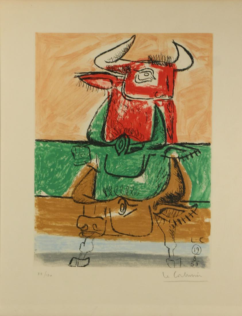 LE CORBUSIER (SWISS, 1887-1965).: Lithograph. "Taureau". Signed lower right. No. 88 from an edition of 130. From a Larchmont, NY collection. - Dimensions: 22" high x 17.5" wide