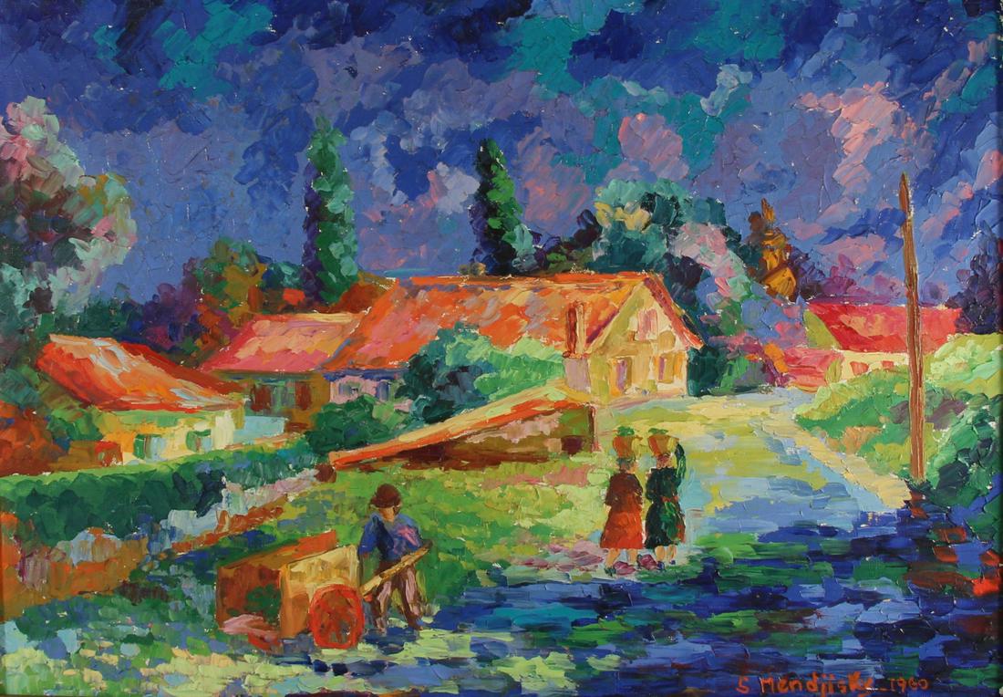 SERGE MENDJISKY (FRENCH, 1929-2017).: Oil on canvas. Provencal Landscape. Signed and dated lower right. 1960. Signed verso. Catalog included. From a New York collection. - Dimensions: 18.25" high x 26" wide