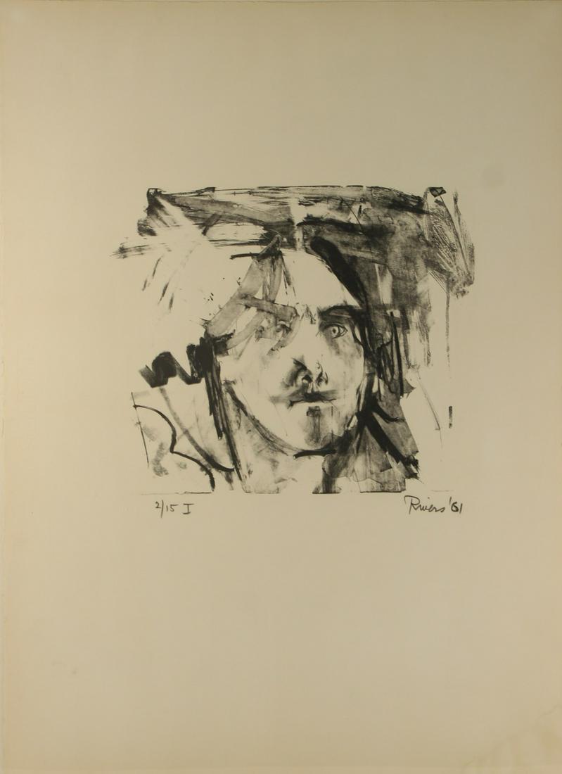 LARRY RIVERS (AMERICAN, 1923-2002).: Lithograph. "Face of Clarice I". 1961. Signed and dated lower right. No. 2 from an edition of 15. From a Connecticut collection. - Dimensions: 30" high x 22" wide