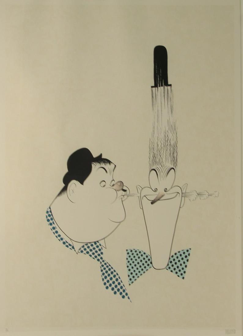 AL HIRSCHFELD (AMERICAN, 1903-2003).: Lithograph. "Laurel & Hardy". Signed lower right. No. 79 from an edition of 125. From a New York, NY collection. - Dimensions: Sight: 26" high x 19.5" wide