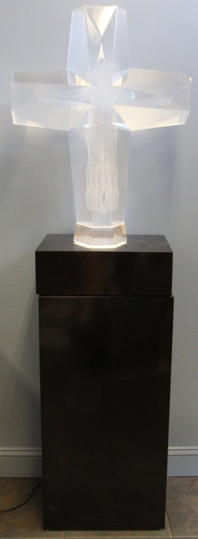 FREDERICK HART (AMERICAN, 1943-1999).: Lucite. Cross. 1992. Signed and dated at base. No. 75 from an edition of 175. From a New York, NY collection. - Dimensions: 24" w x 6.5" d x 31.75" h with base