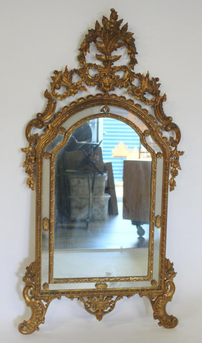 Large & Impressive Italian Carved, Giltwood: and Paneled Mirror. From a West Hampton, Long Island, NY estate. - Dimensions: 72" x 34"