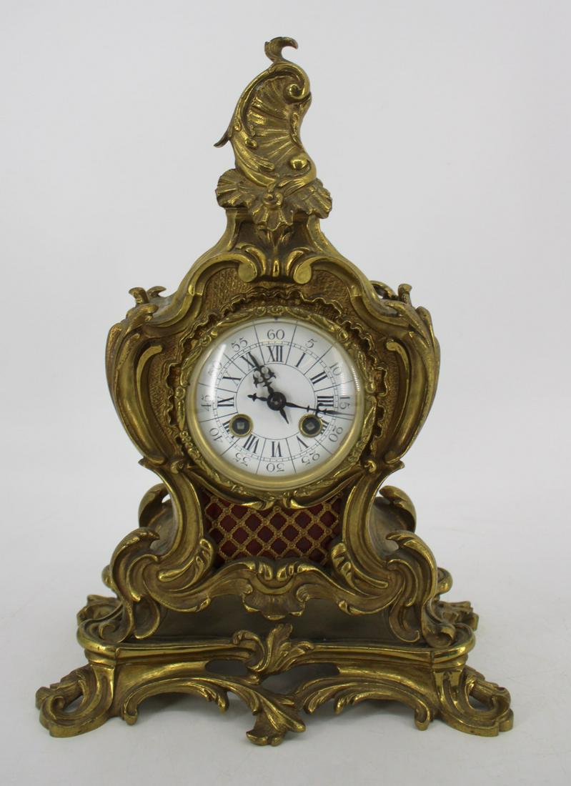 Louis XV Style Bronze Mantel Clock: From a Westchester NY estate. - Dimensions: 15.25" h x 10.5" w