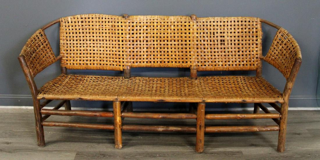 Adirondack Bentwood Settee with Woven Seat & Back: From a Larchmont NY estate. - Dimensions: 35"h x 21"d x 73"w