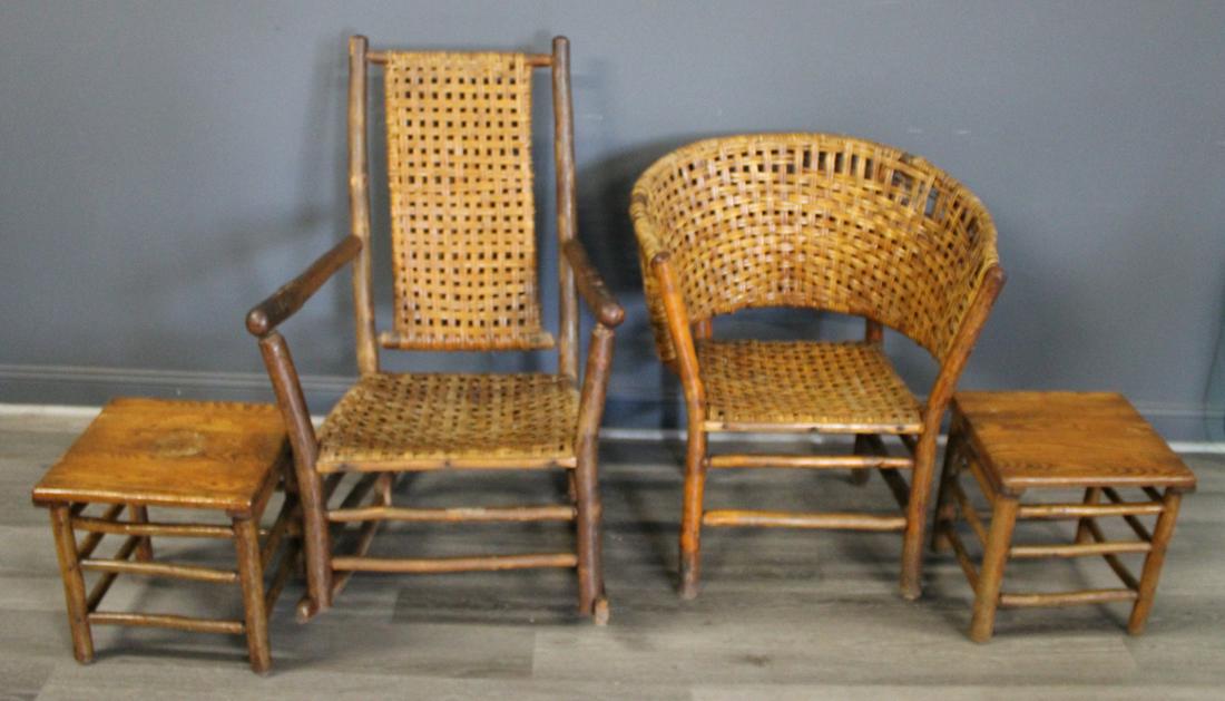 Lot Of Assorted Adirondack Chairs & Tables.: From a Larchmont NY estate. Dimensions: Rocker 42"x 27" x 35.5"; Chair 33.5" x 30" x 45.5" and Ends 15.5" x 15,5" x 16".