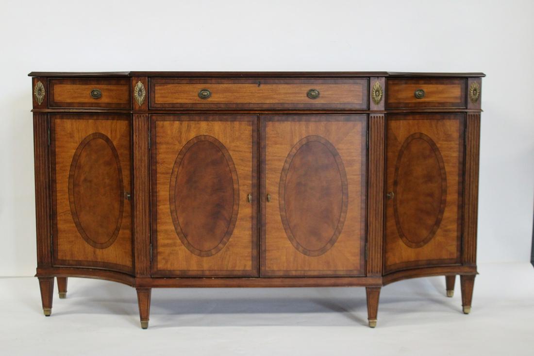 Vintage Ethan Allen Banded Satinwood Adams Style: Cabinet. Great patina, shape and signed in drawer. From a Westport CT estate. - Dimensions: 38.5"h x 70" x 20"