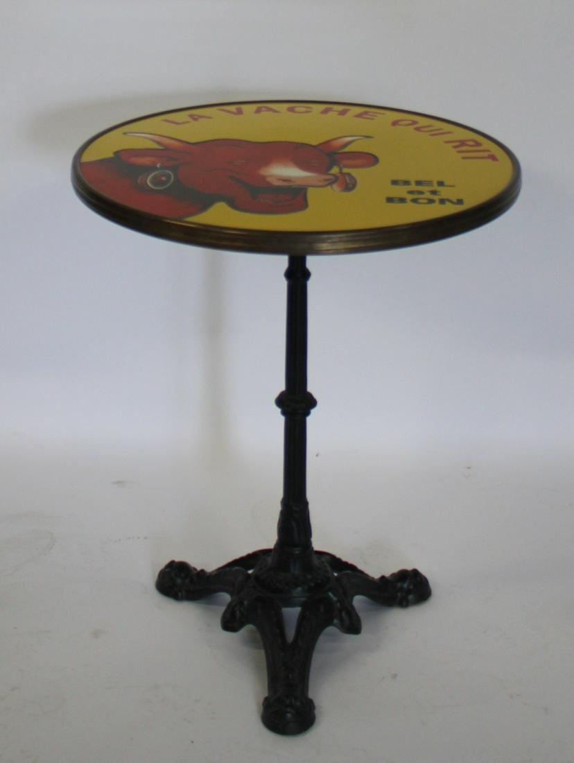 Vintage Enamel Decorated French Tavern Table.: Great looking with Iron base. From a Bronxville NY estate. - Dimensions: 29" h x 23.5" dia