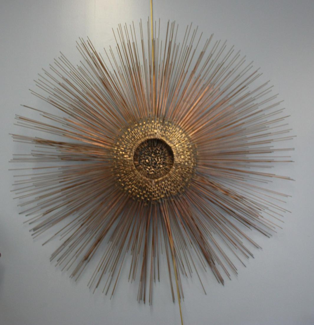 Midcentury Curtis Jere Gilt Metal Sunburst .: From a Long Island NY estate . - Dimensions: 42"dia