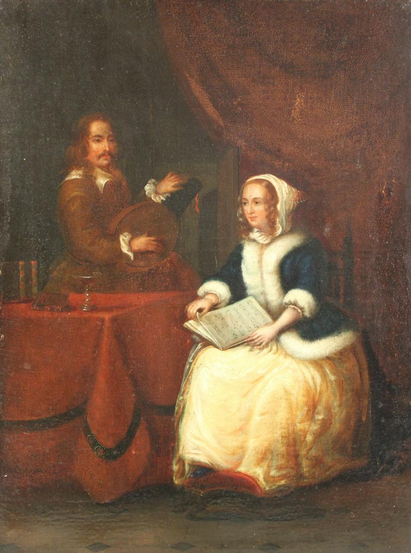 DUTCH SCHOOL (18TH/19TH CENTURY).: Oil on canvas. Music Lesson. From a Katonah, NY collection. - Dimensions: 16" high x 12" wide
