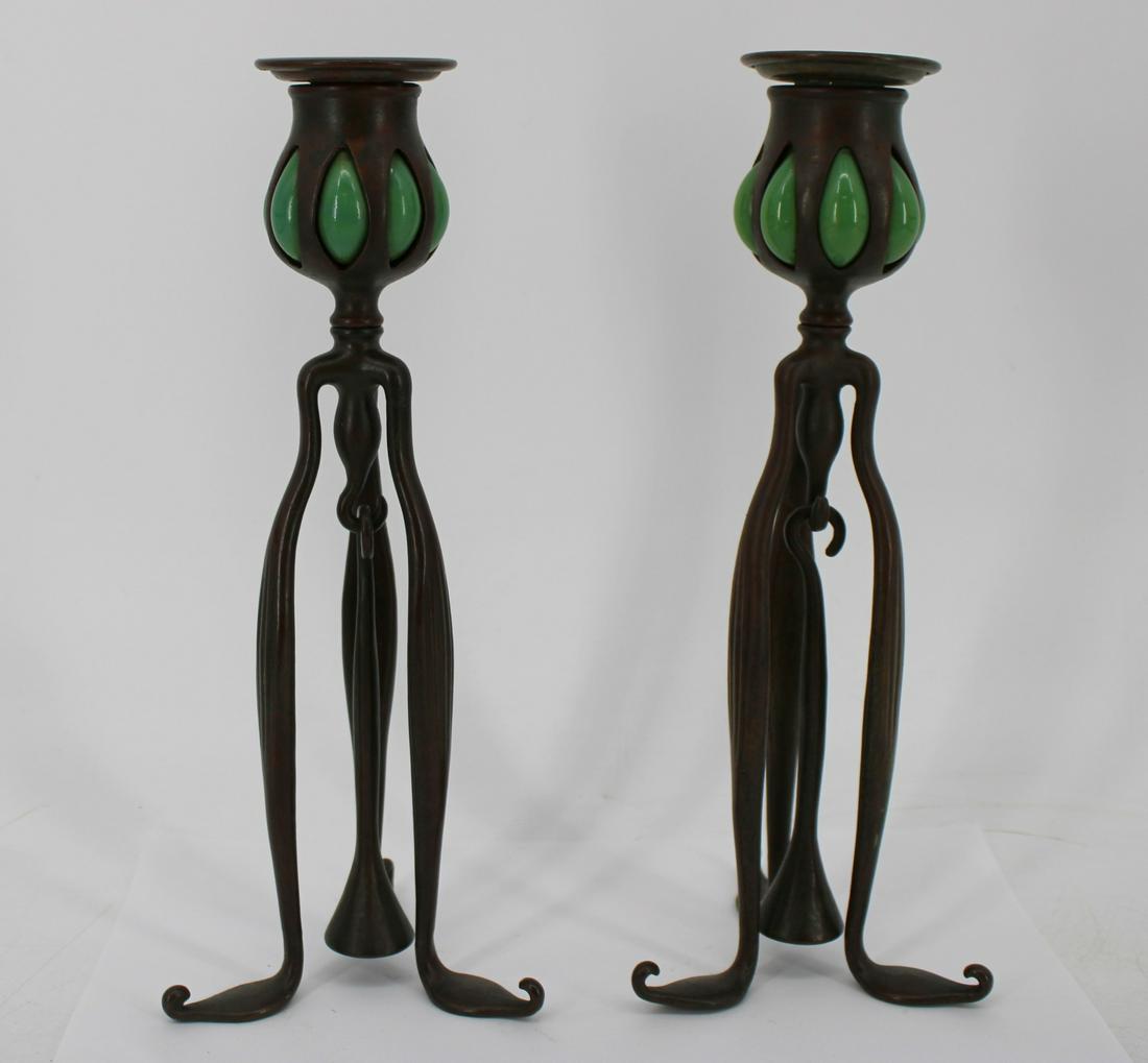 A Pair Of Tiffany Studios Bronze Candlesticks. (1 of 8)