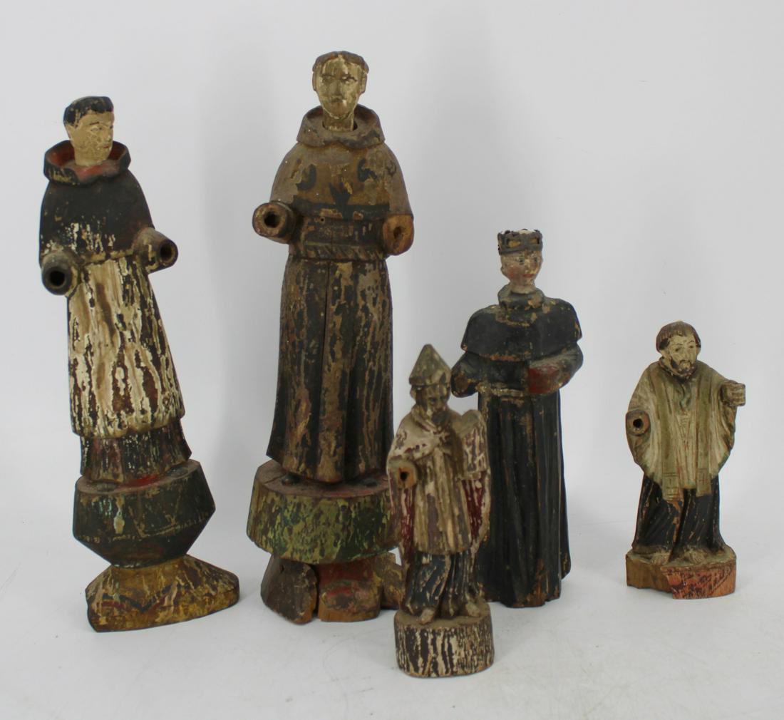 5 Antique Carved Wood Santos Figures (1 of 6)