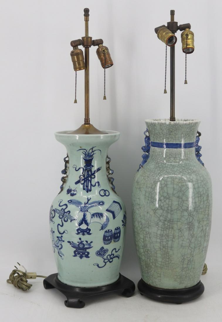 (2) Chinese? Celadon Blue and White Vases. (1 of 11)