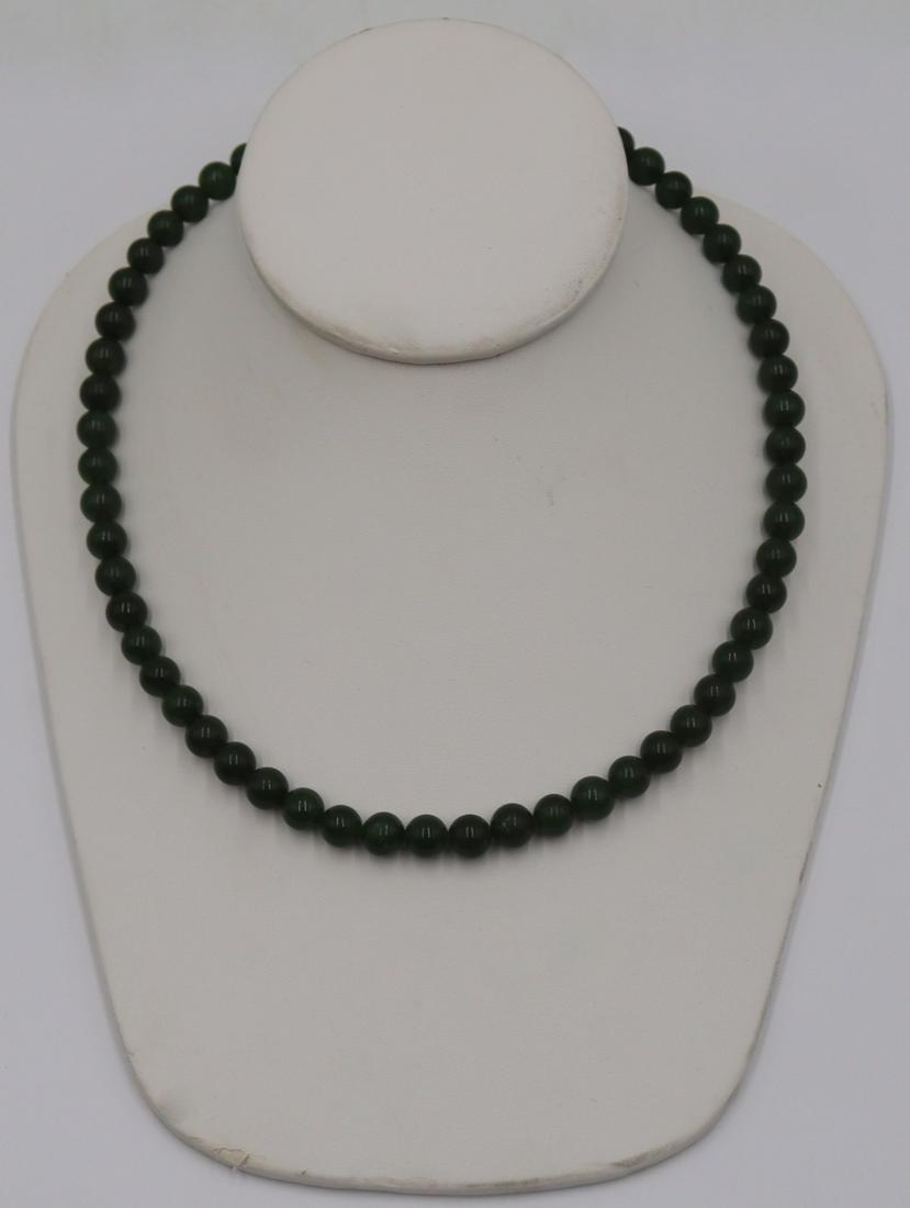 JEWELRY. Nephrite? Jade Beaded Necklace. (1 of 4)