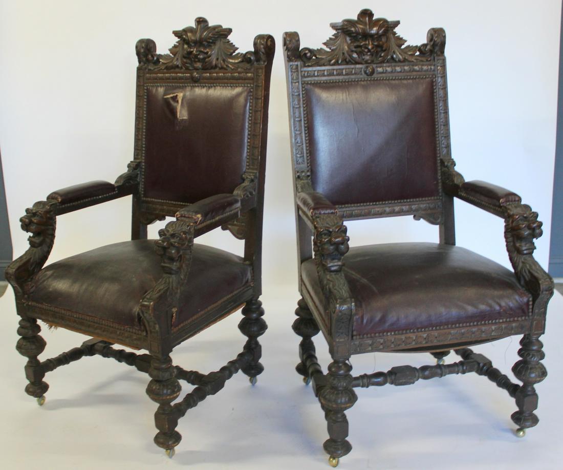 Antique Of Horner (Attrib) Carved Oak Arm Chairs (1 of 8)