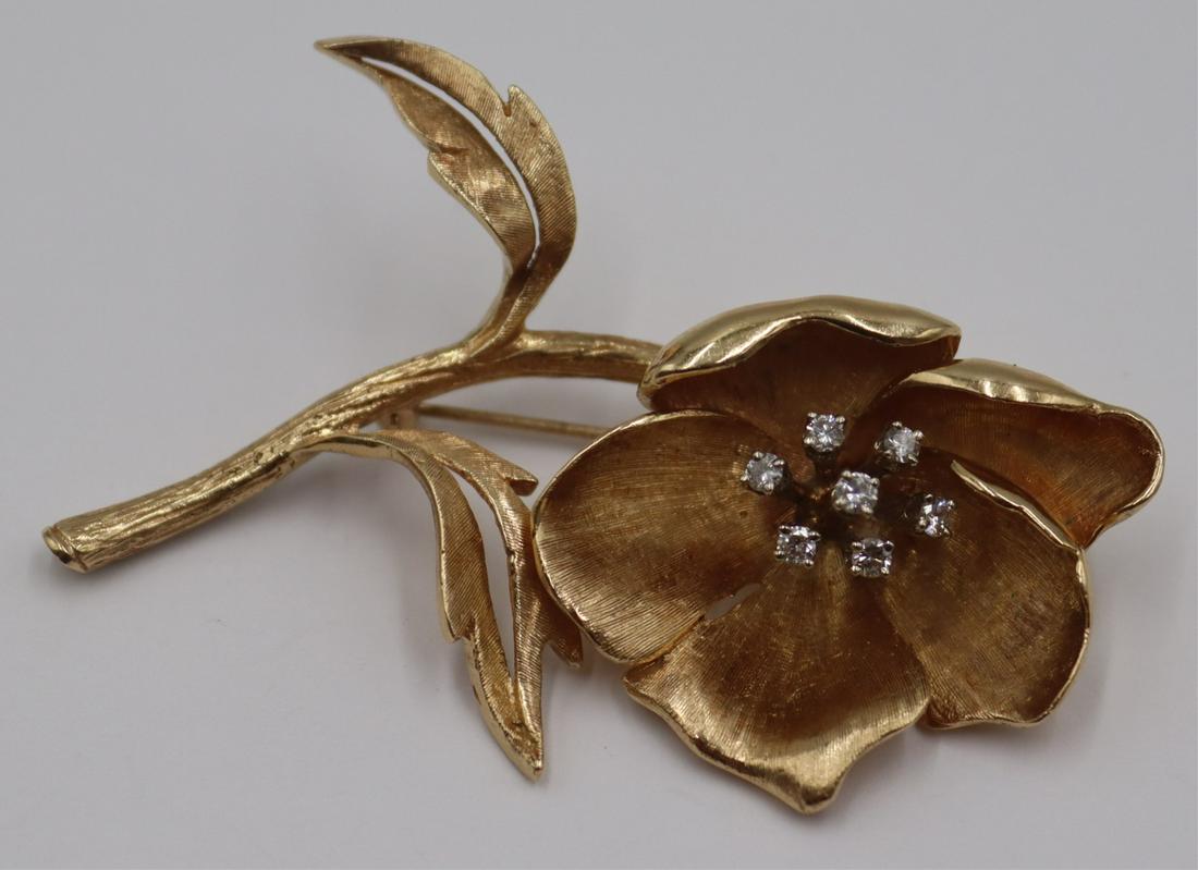 JEWELRY. Signed 14kt Gold and Diamond Brooch. (1 of 8)
