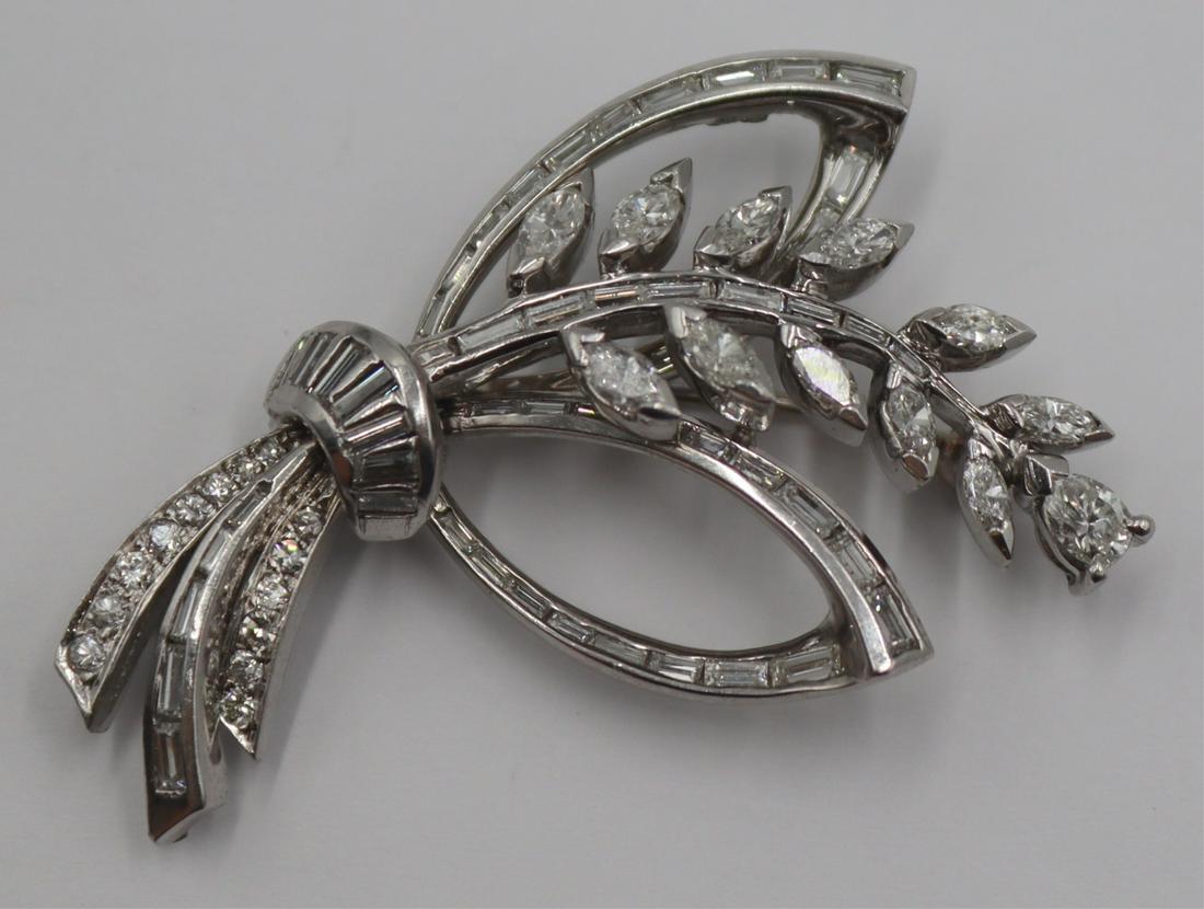 JEWELRY. Platinum and Diamond Floral Brooch. (1 of 7)