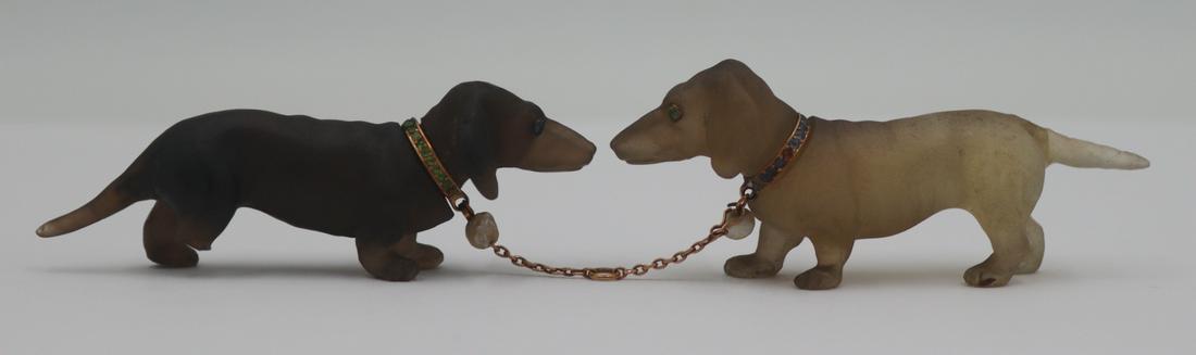 GOLD. (2) Gold and Gem-Set Carved Dachshunds. (1 of 15)
