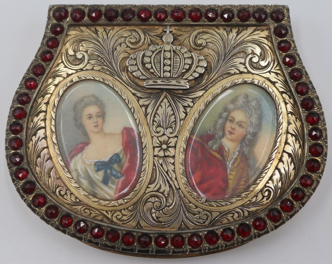 SILVER. Continental Silver Jeweled Portrait Box. (1 of 12)