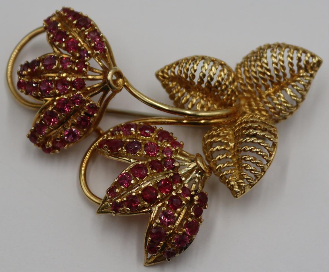 JEWELRY. 18kt Gold and Colored Gem Brooch. (1 of 5)