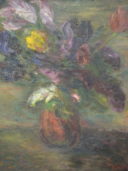 VALTAT, Louis. O/C Laid on Board. Floral Still: Life. Signed lower right and initialed lower left. Louis Valtat, French, 1869 - 1952. Dimensions: 19.5" high x 15.5" wide.