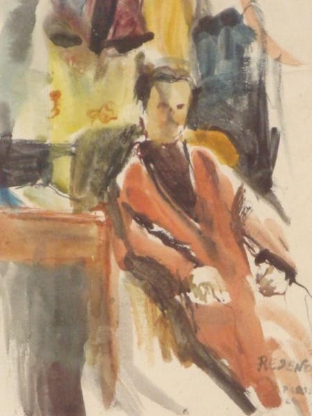 RESENDE, Julio 1947 W/C Self Portrait.: Signed and dated lower right with Paris inscription. Júlio Resende, Portuguese, 1917 - . Provenance: Purchase, NY collector. Dimensions: 8" high x 6" wide. Condition: Good.