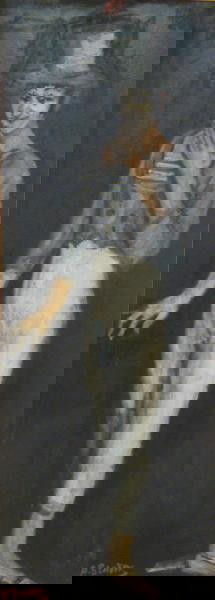 BLATAS, Arbit. O/C "Le Mime Marceau.": Signed lower left. A classic portrait of the legendary mime by his close friend, Blatas. Arbit Blatas, Lithuanian-American, 1908 - 1999. Dimensions: 48" high x 18" wide. Condition: Good