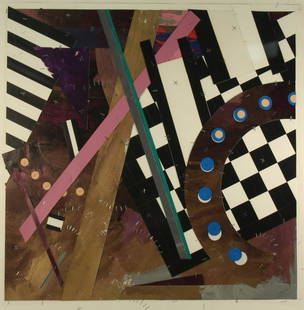 ROBERT REED (AFRICAN-AMERICAN, 1938-2015).: Mixed media collage. "San Roman: Black Nine". Labels affixed verso. From a White Plains collection. - Dimensions: 36.5" high x 36.5" wide