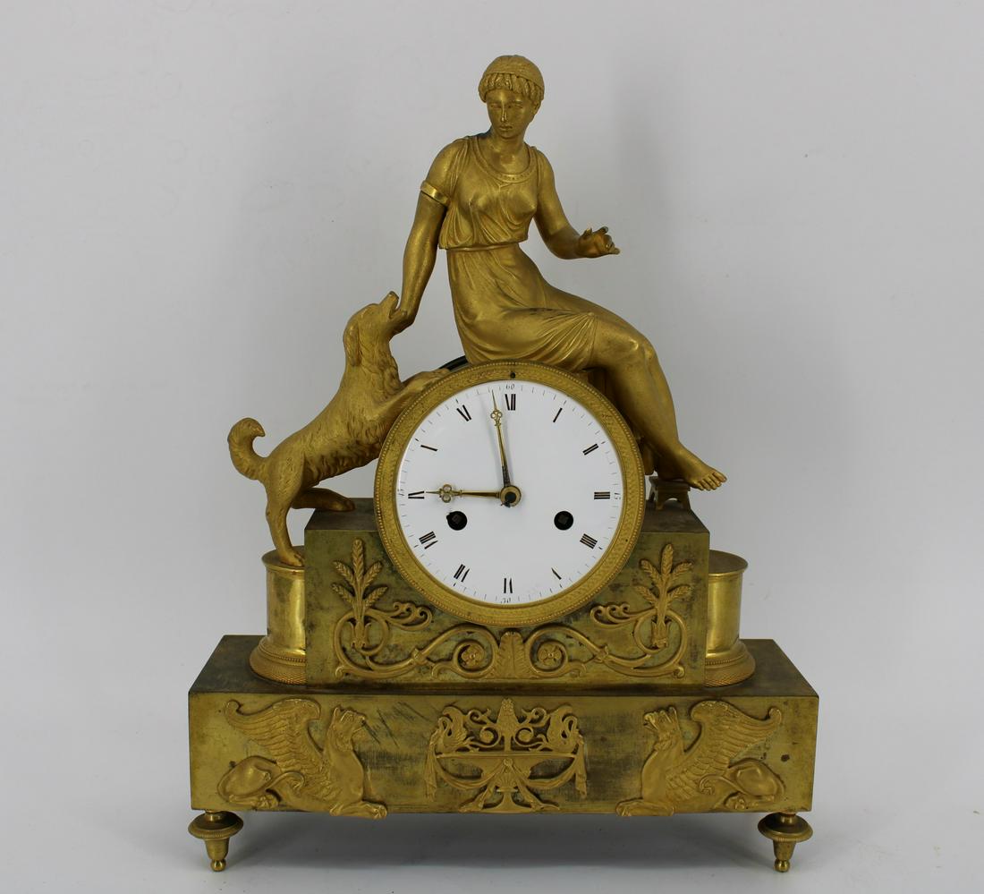Antique Gilt Bronze Figural Clock with Dog (1 of 9)