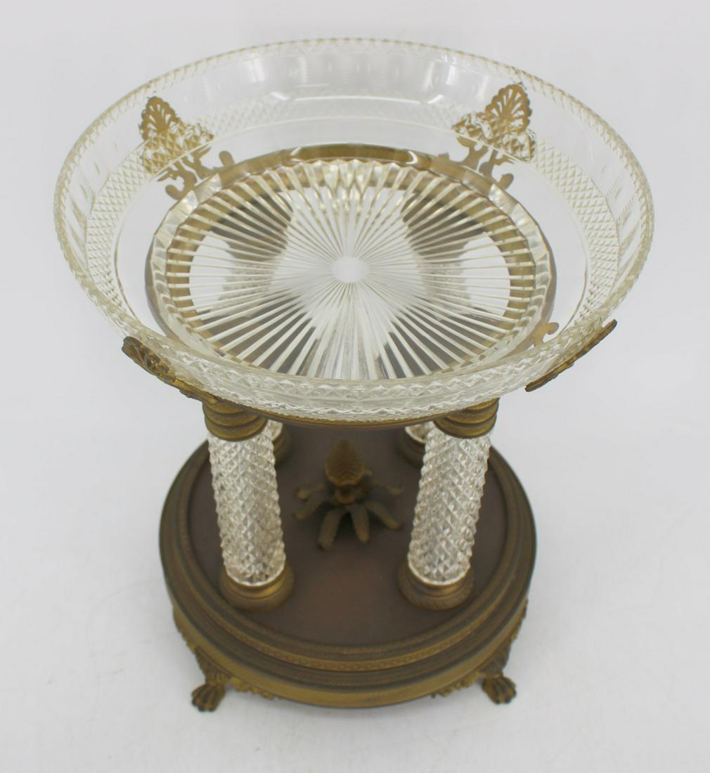 Empire Style Bronze And Cut Glass Centerpiece: Finely cut glass and bronze with a pineapple center. From a Mill Neck, Long Island NY estate. - Dimensions: 12.5" x 11"