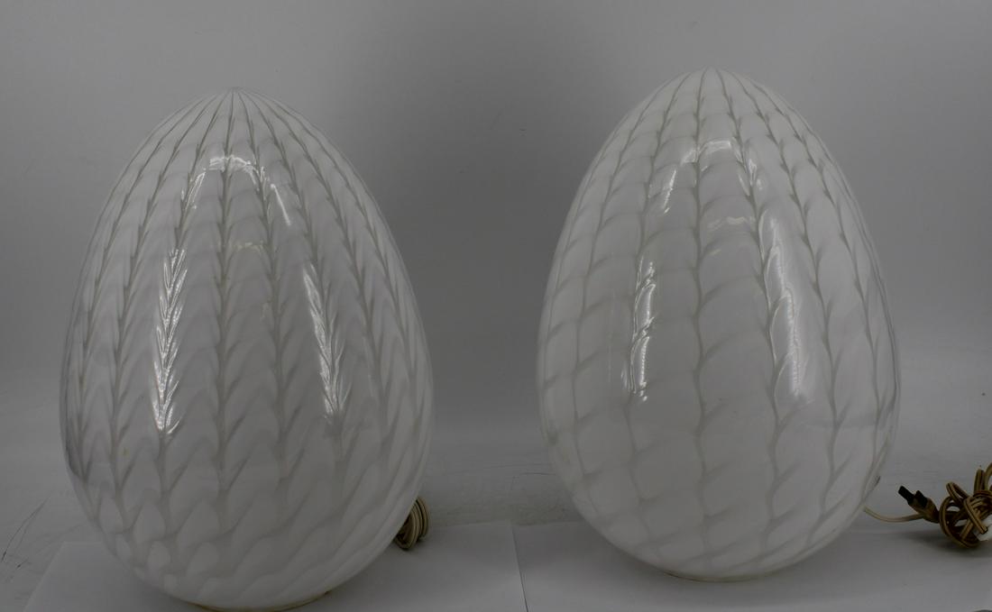 A  Pair Of Murano Glass Egg Form Lamps. (1 of 4)