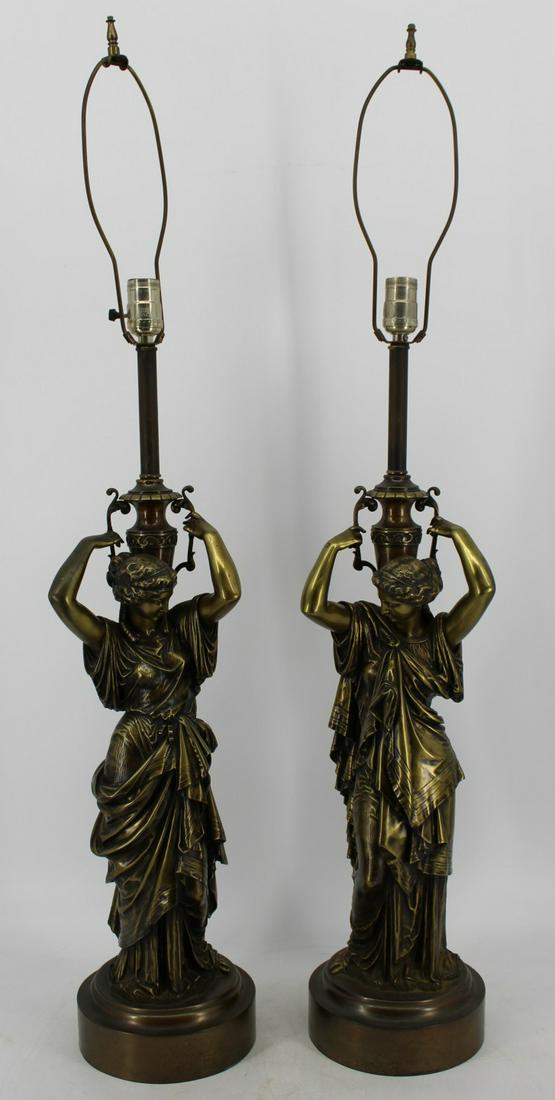 An Antique Pair Of Bronze Figural Lamps. (1 of 6)