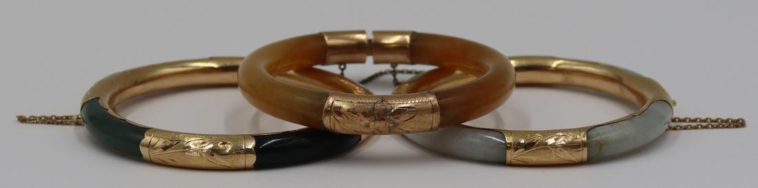 JEWELRY. (3) 14kt Gold Mounted Hinged Bracelets. (1 of 9)