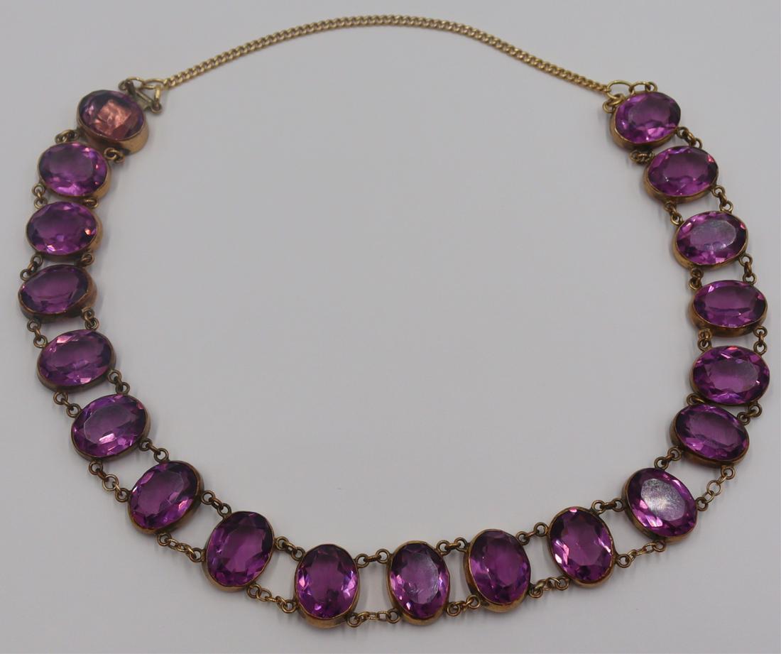 JEWELRY. Gilt Silver and Amethyst Necklace. (1 of 9)