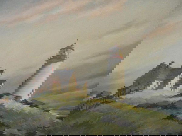 HARE, John C. O/C of Lighthouse.: Signed lower right. John Cuthbert Hare, American, 1908 -1978. From a Riverdale home. Dimensions: 20" h x 24" w.