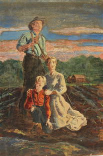 Illegibly Signed Oil On Board &quot;Family&quot;: Signed lr rt and from a Bronx estate. - Dimensions: 19.5" x 13.5"