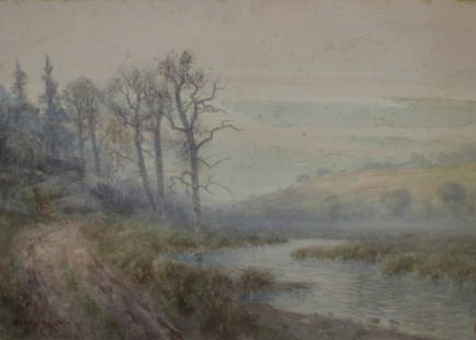 Wedsworth Wadsworth 1870 Signed &amp; Dated Watercolor: A river in a landscape signed and dated lr left. From a Bronx NY estate. - Dimensions: 14" x 20"