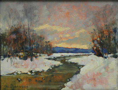 Don Grieger Signed Oil On Board Snow Scene.: Signed Lr left. From a Larchmont NY estate. - Dimensions: 8" x 10" Framed 12" x 15"