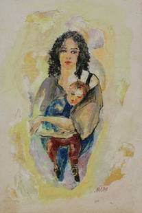 Masha Signed Oil On Board, Woman & Child.: Signed lr rt. From a Lawrence NY estate. - Dimensions: 23" x 15" Framed: 27" x 19.5"