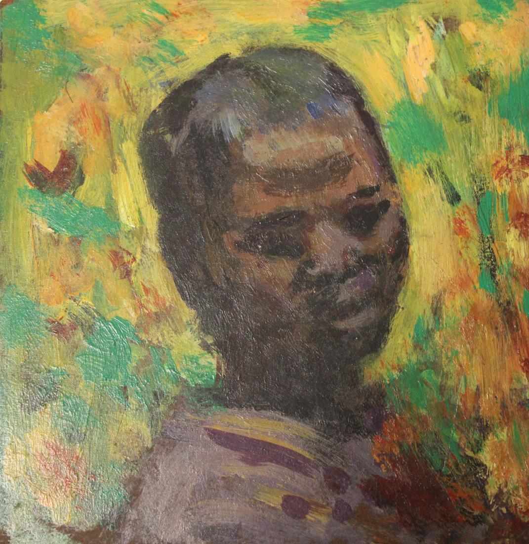 Unsigned WPA Style Oil On Masonite Portrait Of: An African American Child. Apparently unsigned. From a Larchmont NY storage. - Dimensions: 6" x 6"